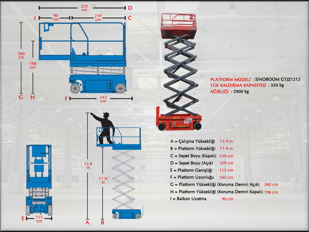 Akülü Makaslı Manlift Platform 14 Metrelik
