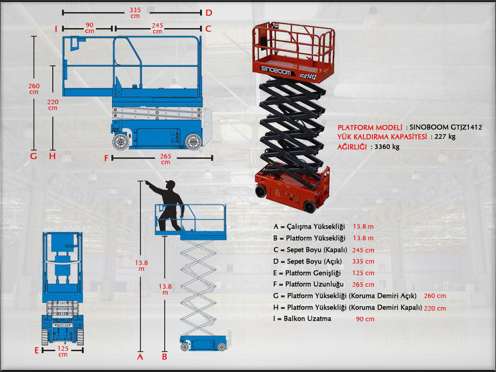 Akülü Makaslı Manlift Platform 16 Metrelik