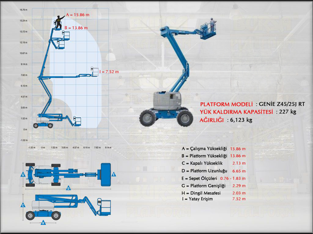 Dizel Eklemli Manlift Platform 16 Metrelik