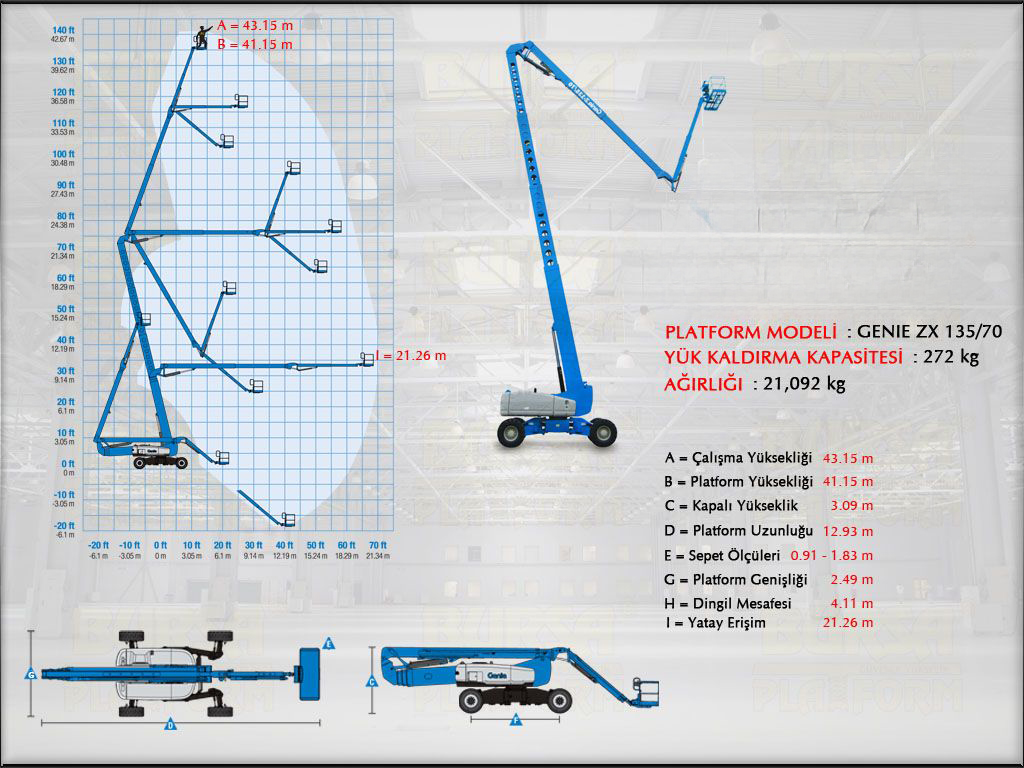 Dizel Eklemli Manlift Platform 43 Metrelik
